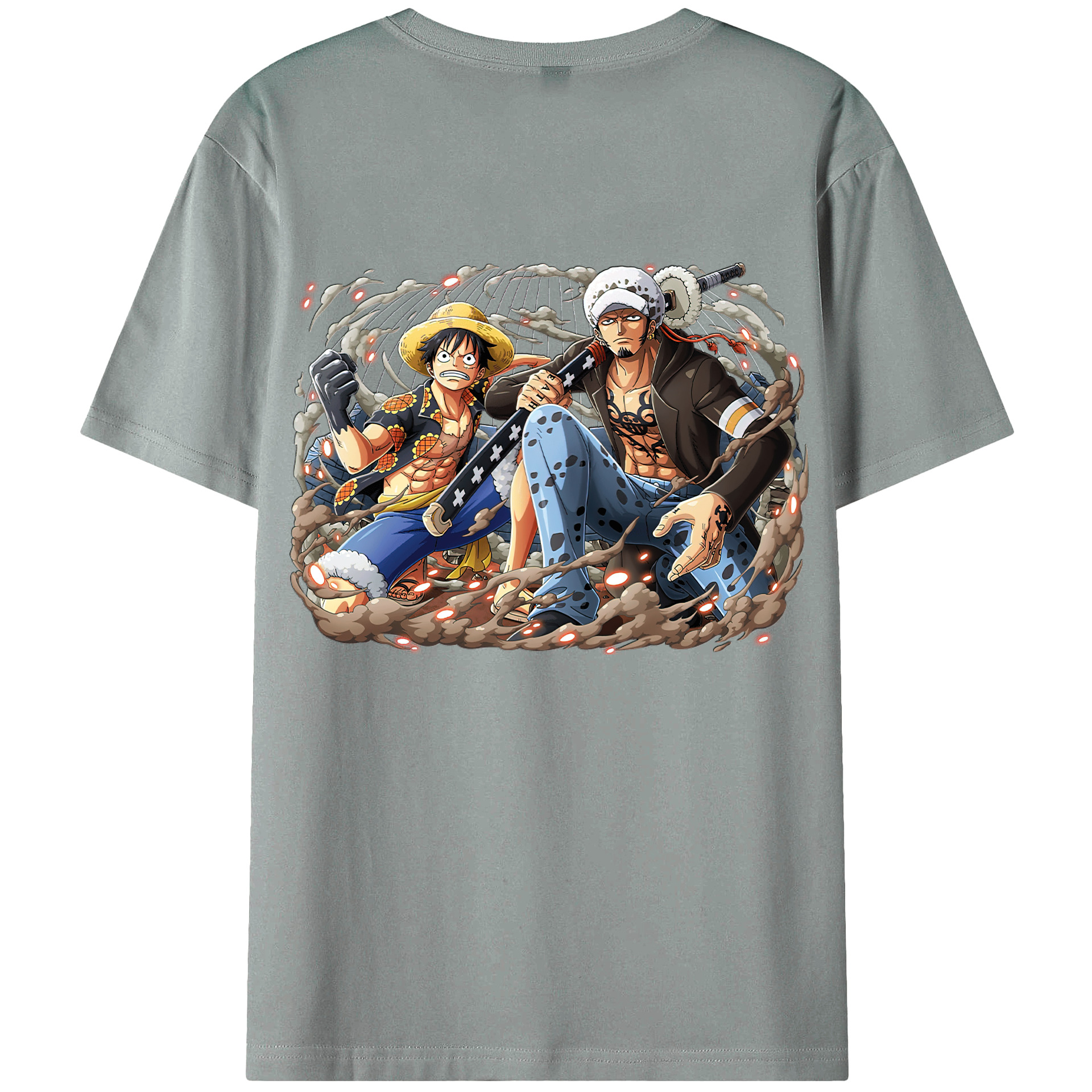 ワンピース モンキー・D・ルフィ ONE PIECE Monkey D. Luffy 綿100％ メンズ半袖Tシャツ（バックプリント） 通気性